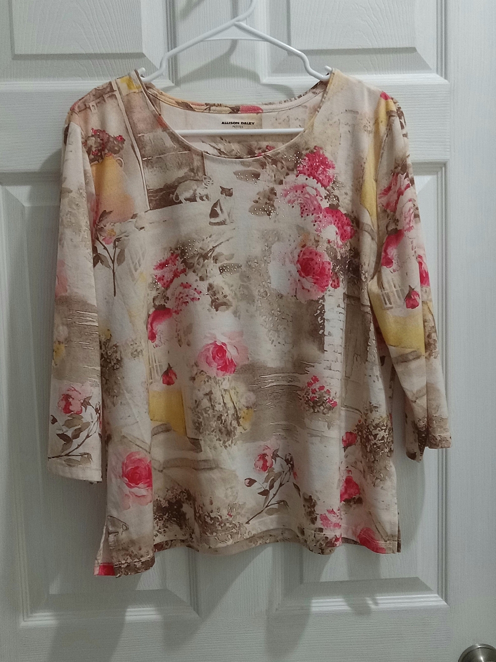 Allison Daley Floral Scoop Neck Tunic in Cream with Pink & Yellow Accents
